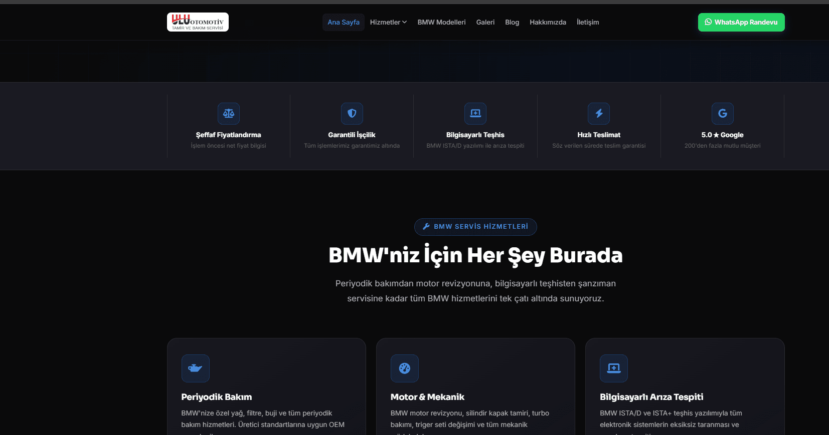 BMW Özel Servis – A'dan Z'ye Web Tasarımı ve Kapsamlı SEO Projesi - 2