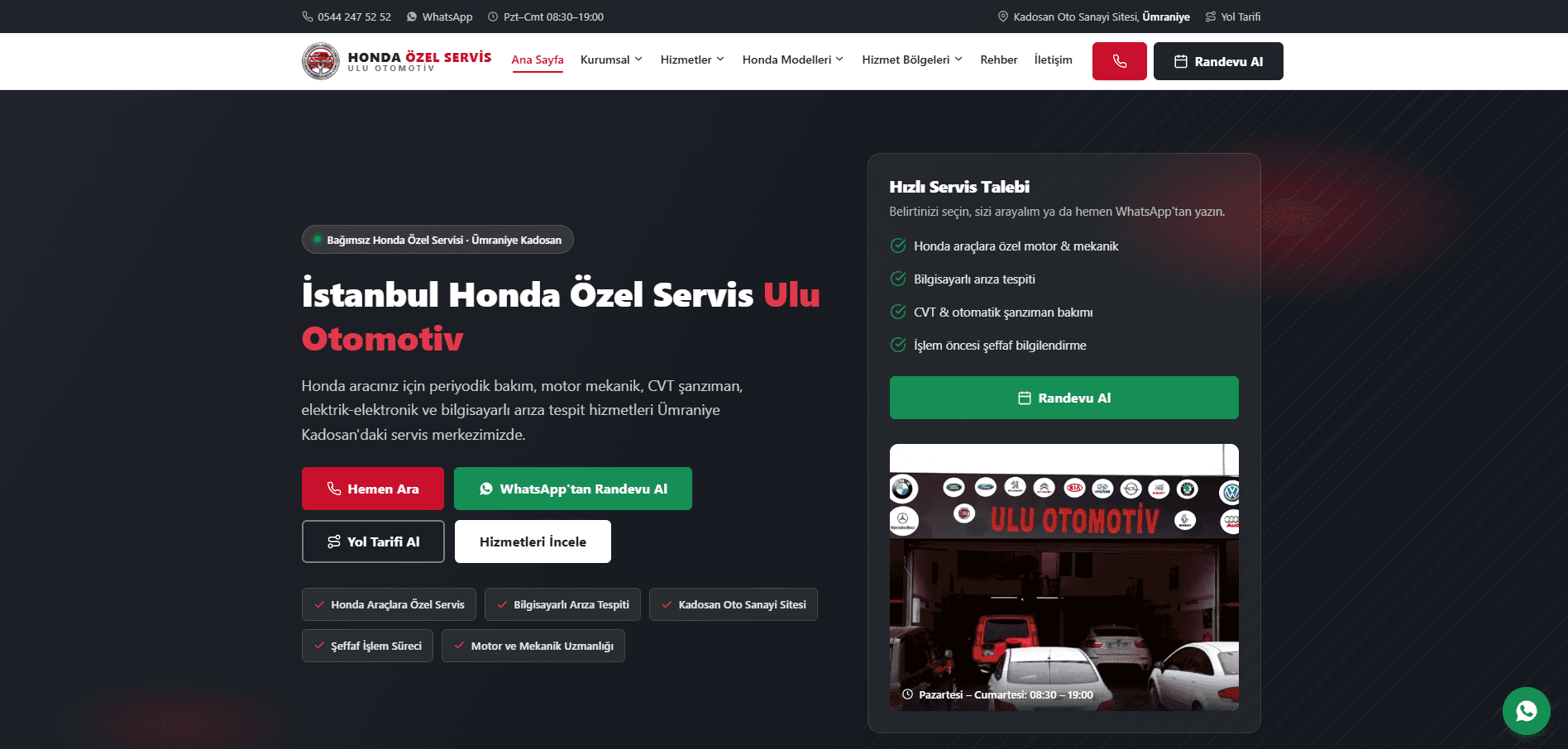 Honda Özel Servis – A'dan Z'ye Web Tasarımı ve Kapsamlı SEO Projesi